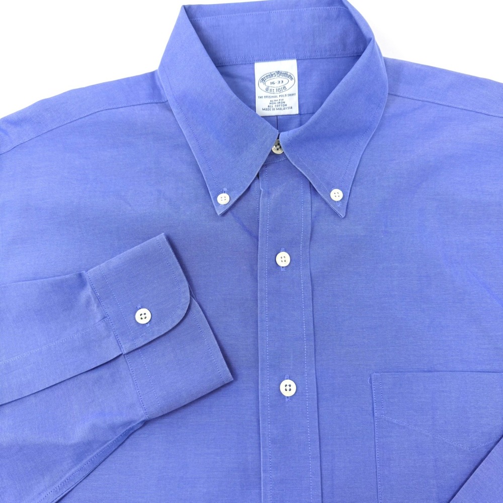 Brooks Brothers Mens 16-33 Slim Fit Non-Iron Blue Button Down Dress Shirt